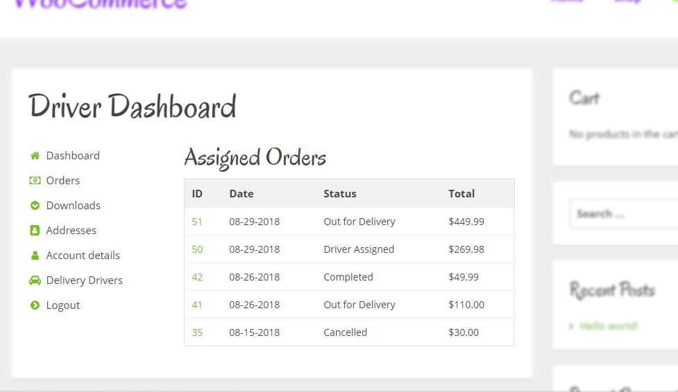 Assigned Orders - Driver Dashboard - Delivery Drivers for WooCommerce