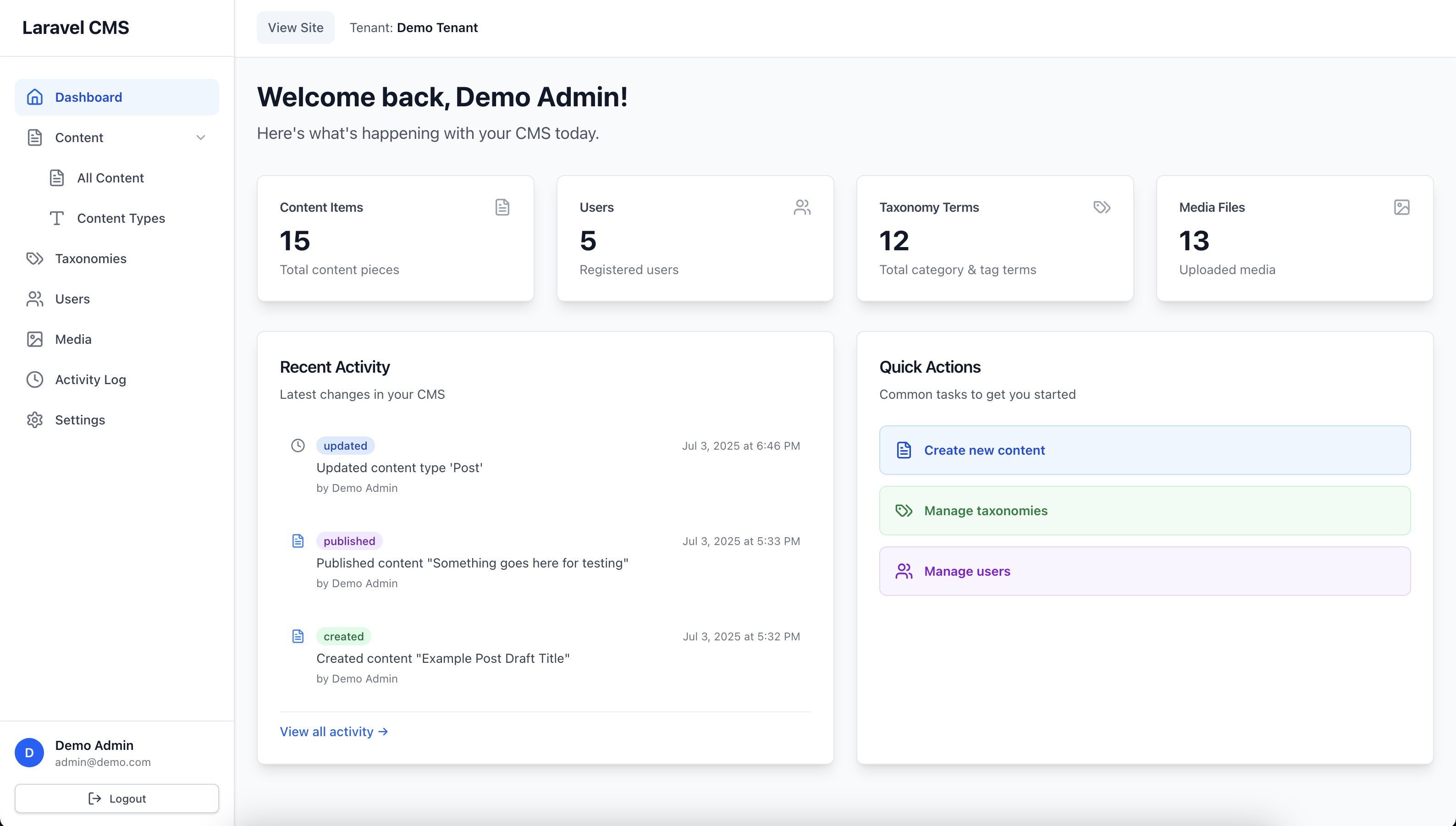 Laravel CMS Dashboard - Premium Full-Stack Development