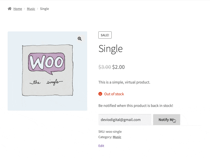 Back in Stock Notifications for WooCommerce® Waitlist form addition example