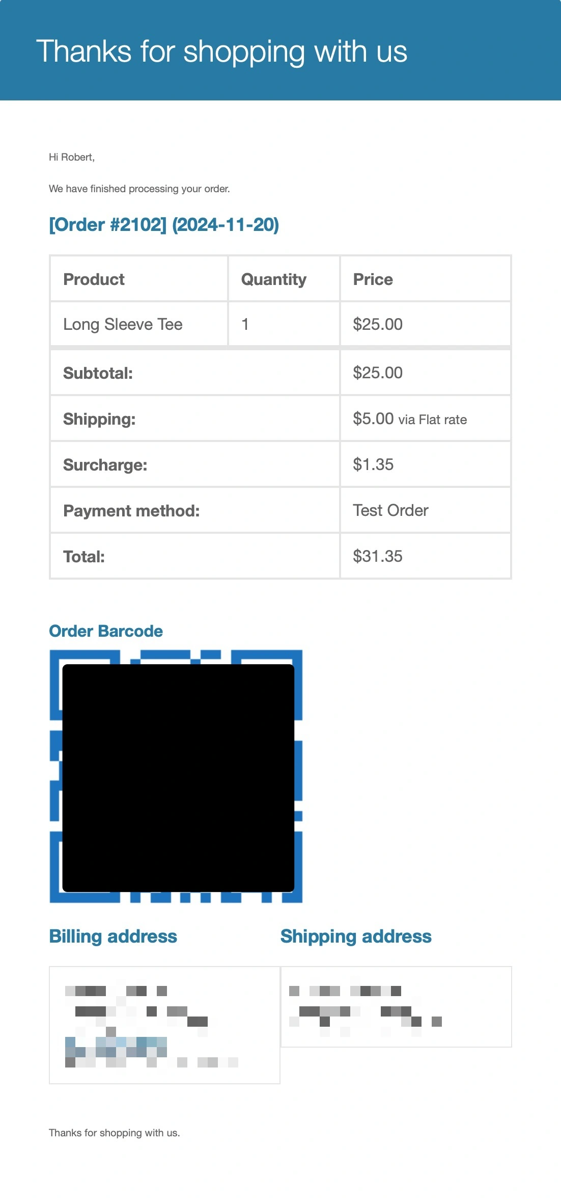 Barcodes for WooCommerce® \(free\) - QR Code in customer email