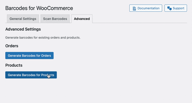 Barcodes for WooCommerce® \(free\) - Generate QR Codes in Advanced setings tab