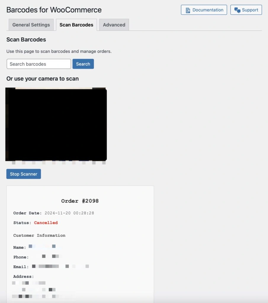 Barcodes for WooCommerce® \(free\) - Settings - Scan QR Codes