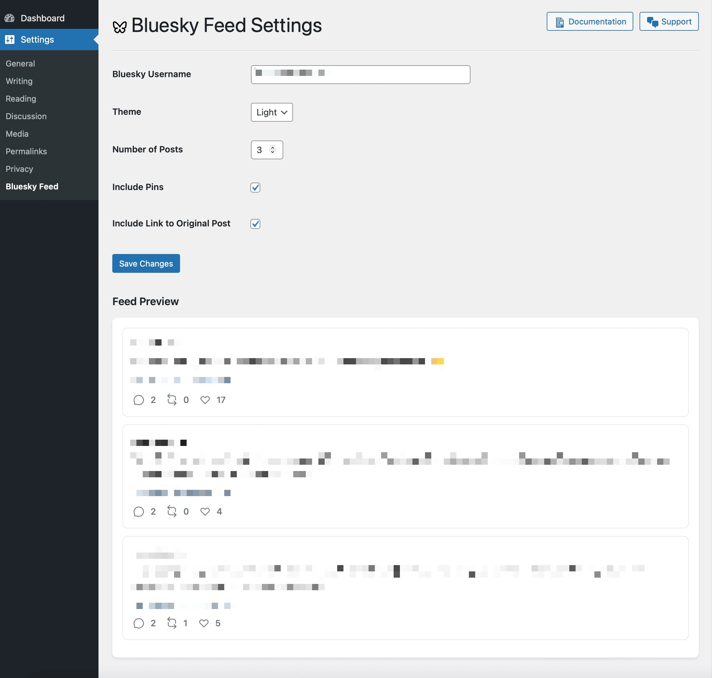 Bluesky Feed for WordPress® - Settings