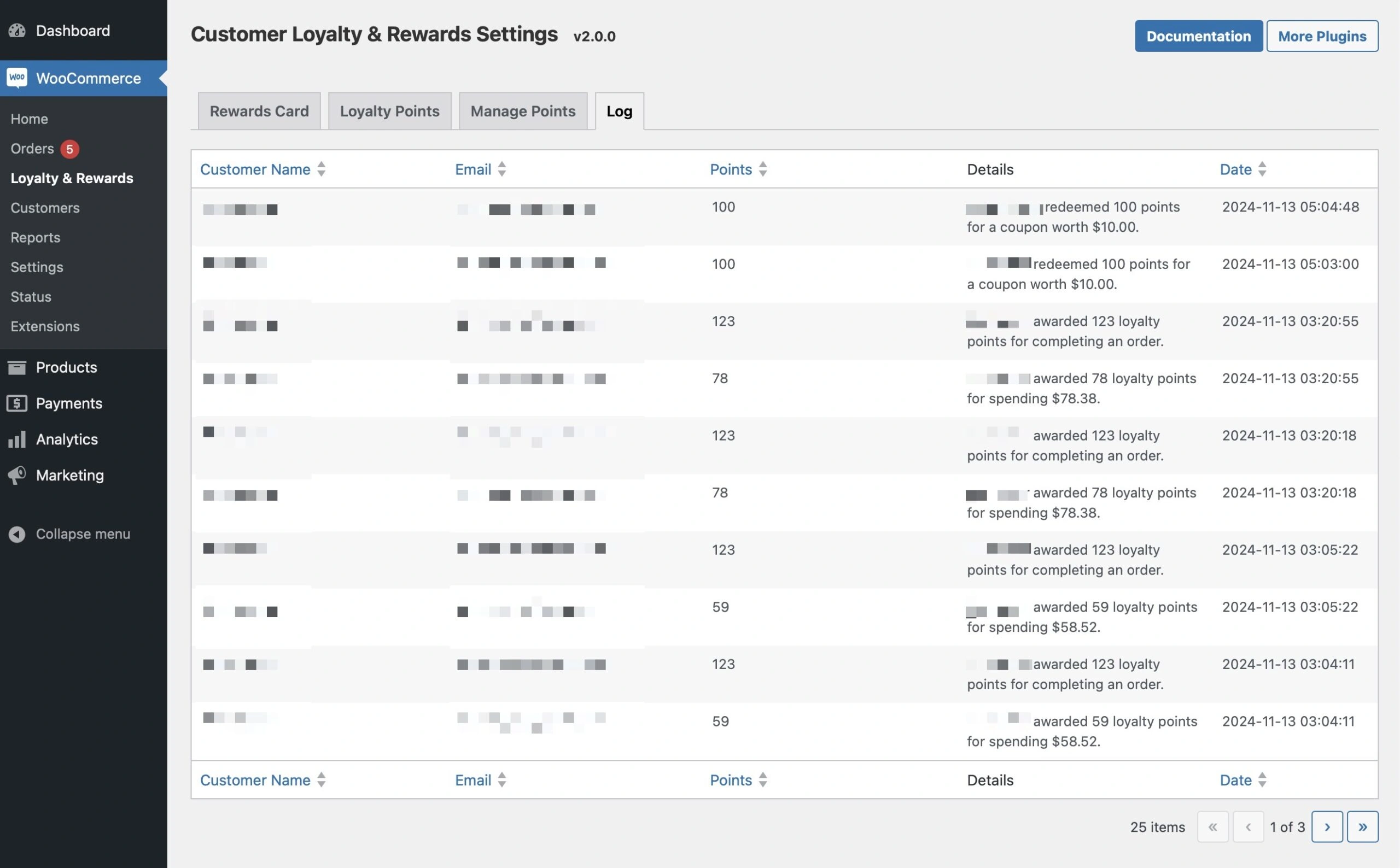 Customer Loyalty and Rewards for WooCommerce® - Log settings