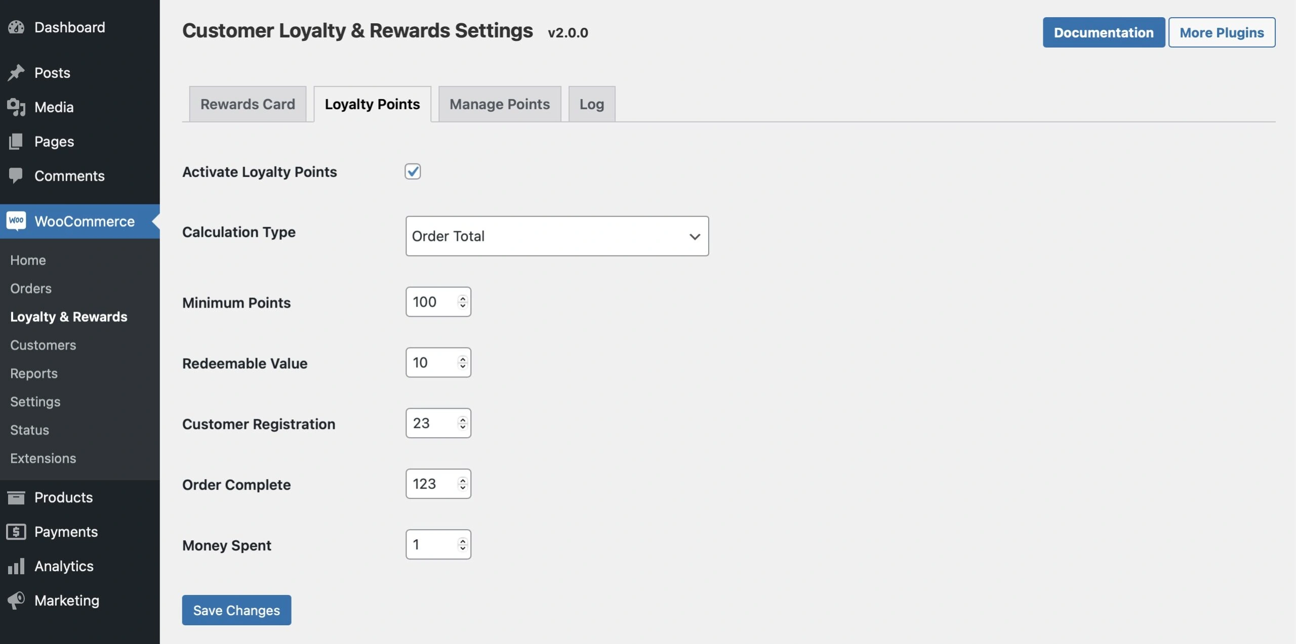Customer Loyalty and Rewards for WooCommerce® - Loyalty Points settings