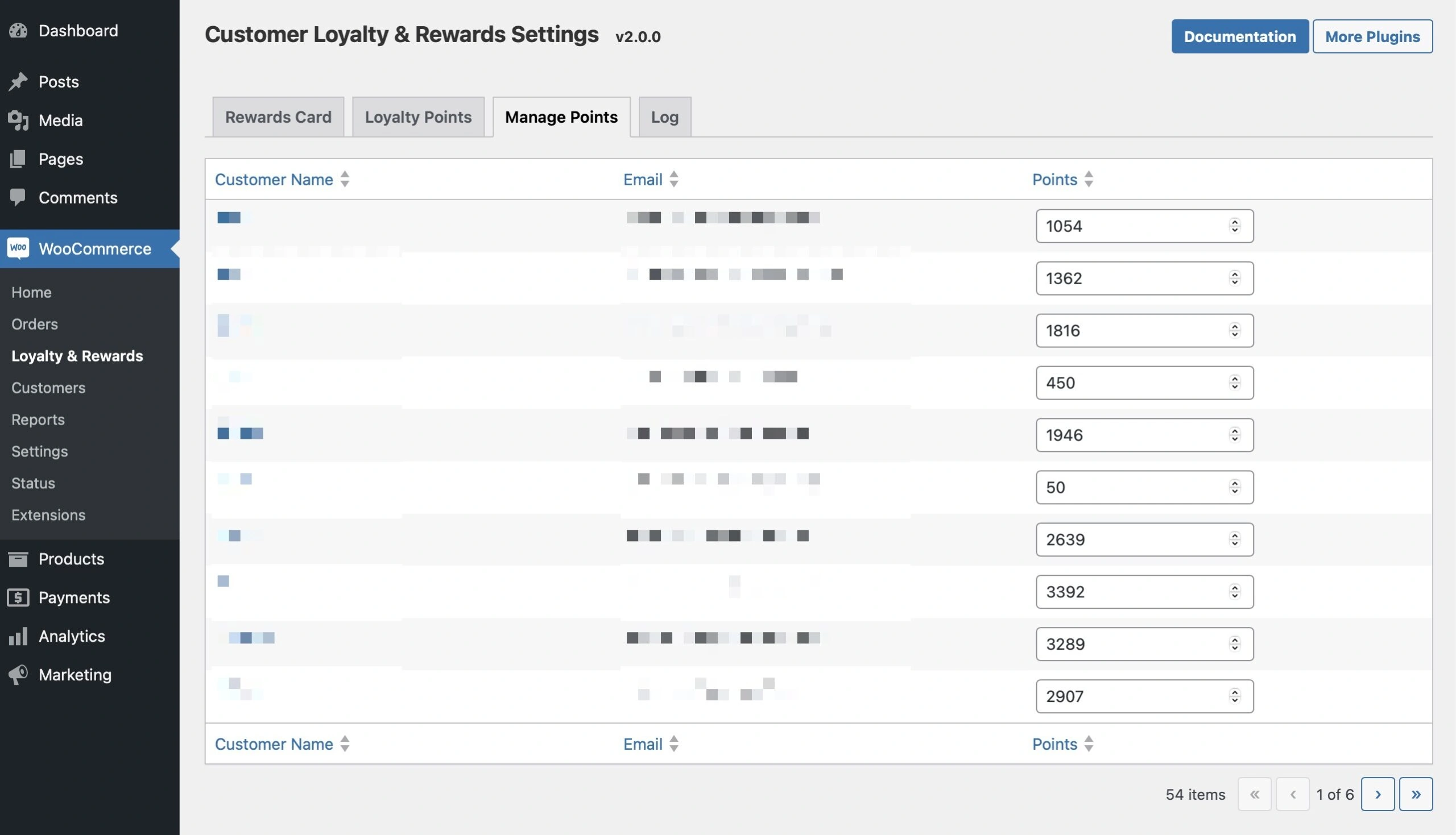 Customer Loyalty & Rewards for WooCommerce® - Manage Points - settings page