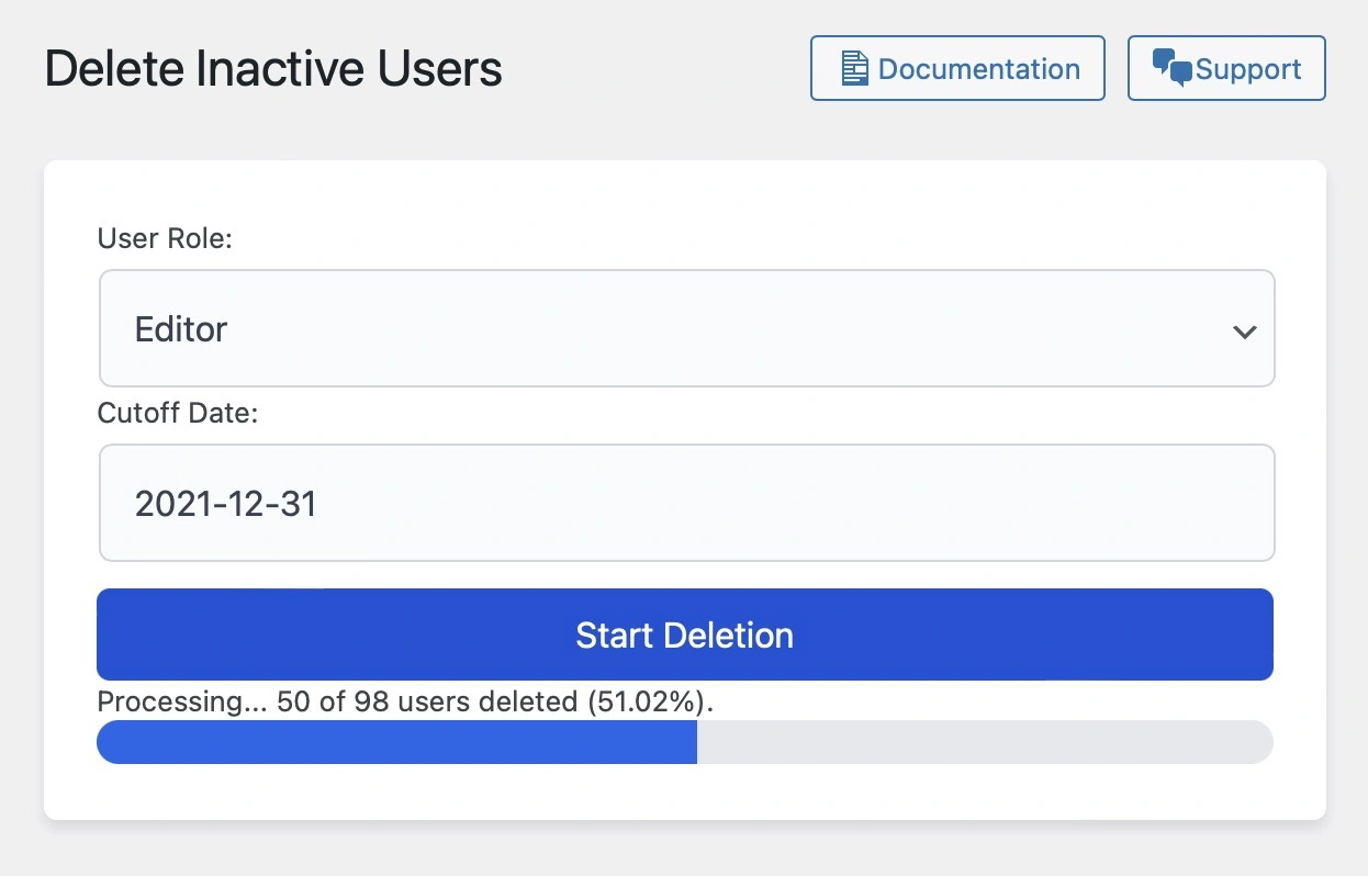 Delete Inactive Users - Progress Bar Example