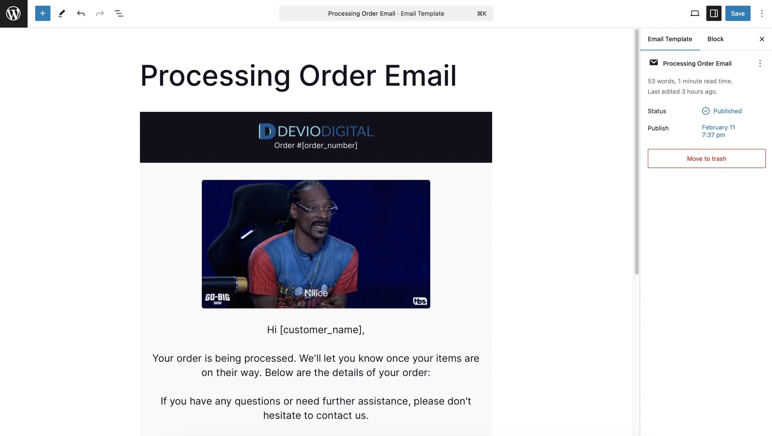 Email Designer for WooCommerce® - Processing Order Template