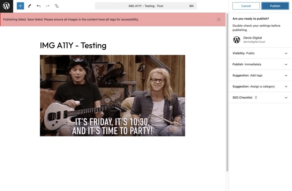 IMG A11Y - Publishing failed
