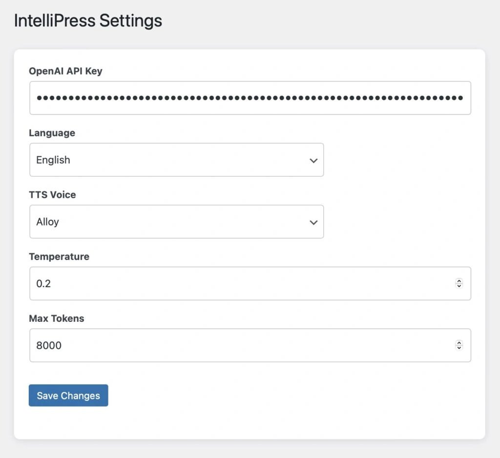 IntelliPress AI - Settings screenshot