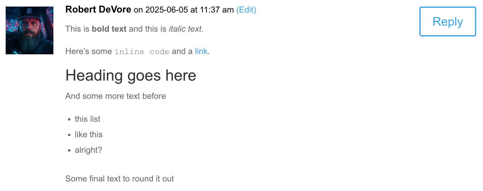 Markdown Comments for WordPress® example display