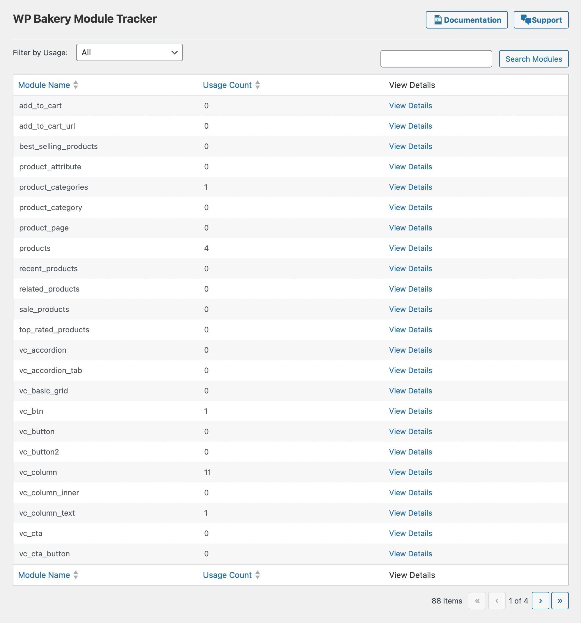 Module Usage Tracker for WP Bakery settings page