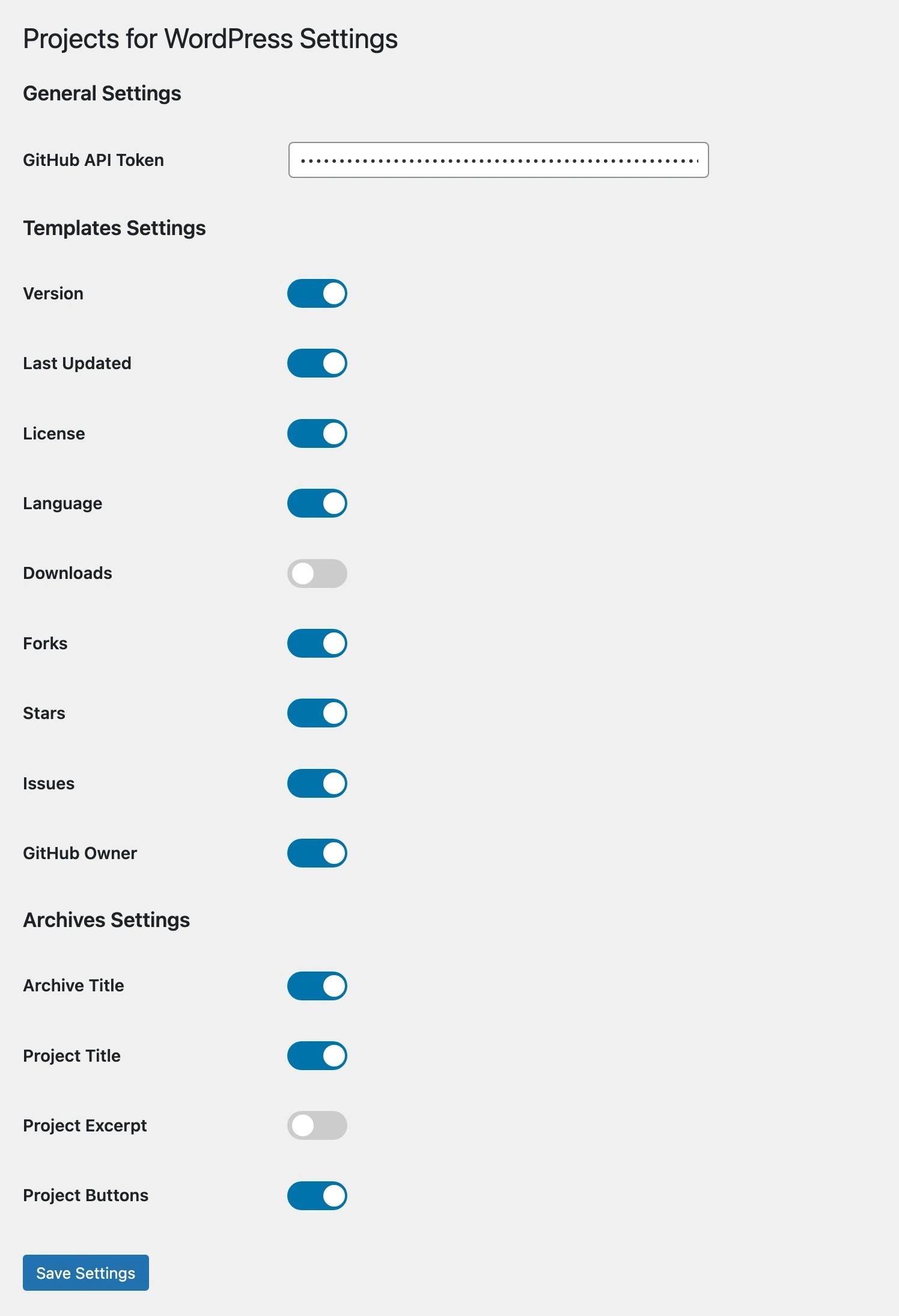 Projects for WordPress® - Admin settings