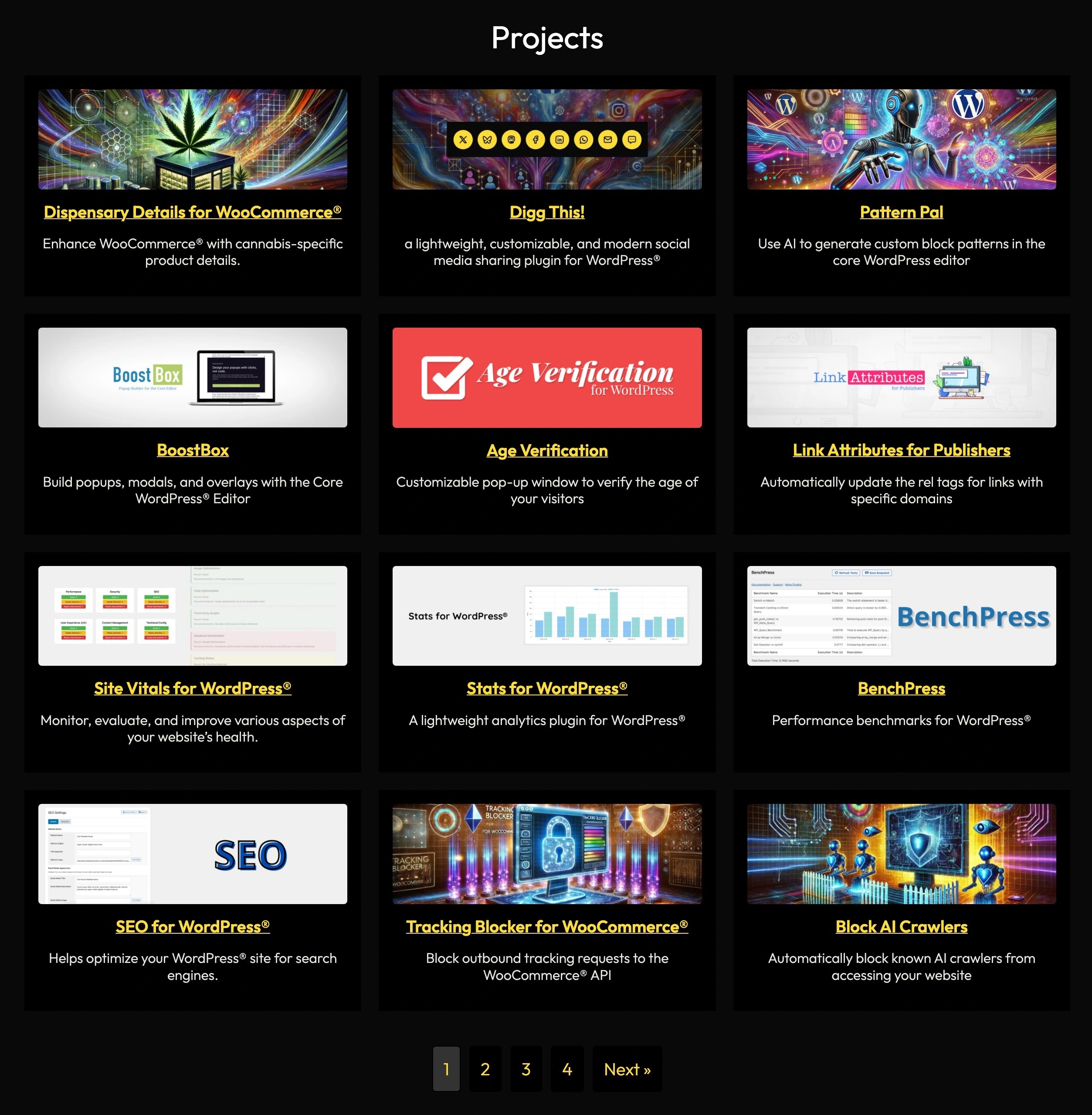 Projects for WordPress® Archive list view