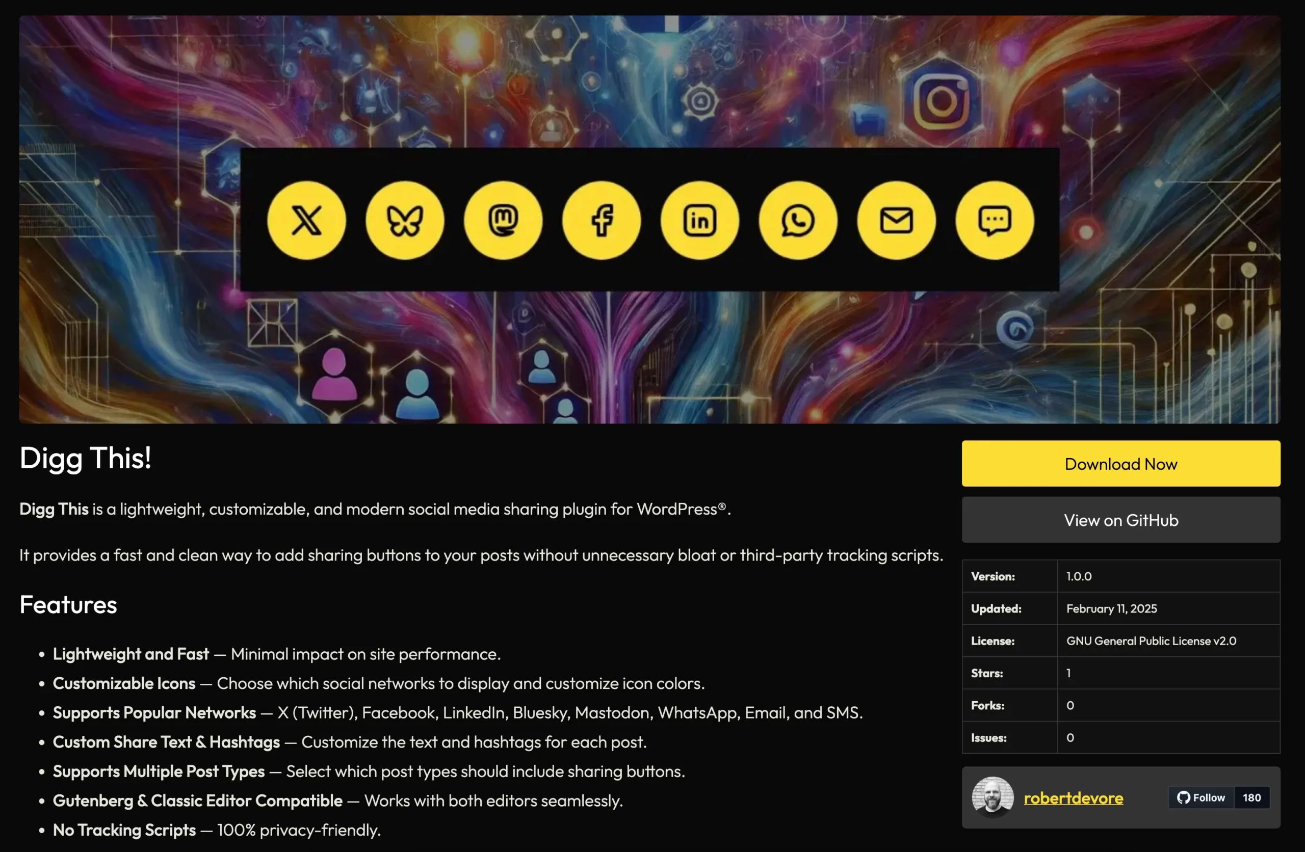 Projects for WordPress® - Single page layout example