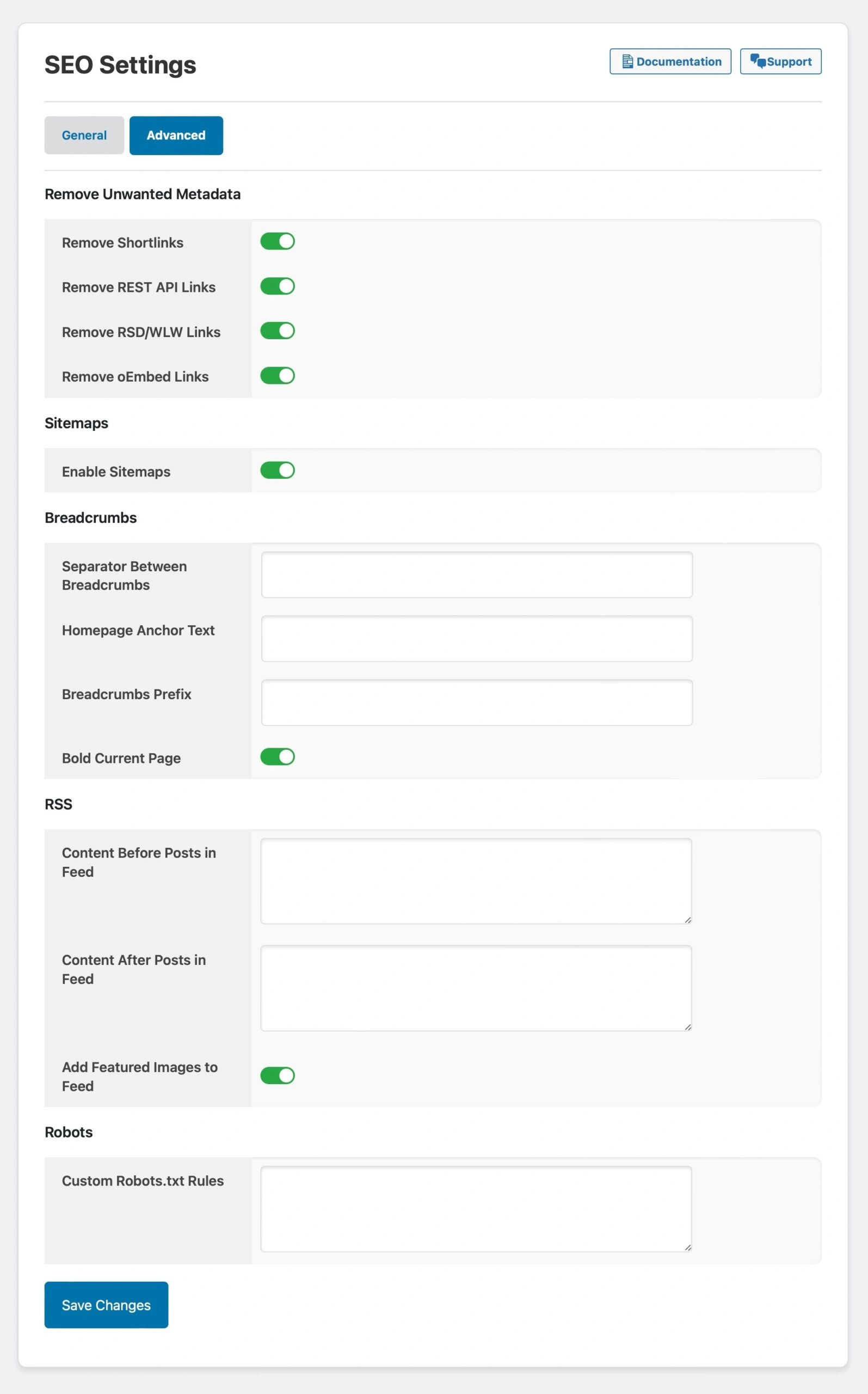 SEO for WordPress® - Settings - Advanced