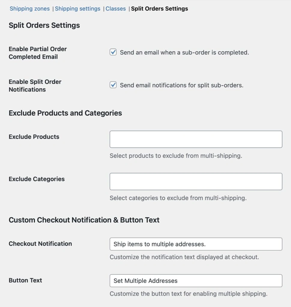 Shipping Multiple Addresses for WooCommerce® \(free\) - Admin Settings