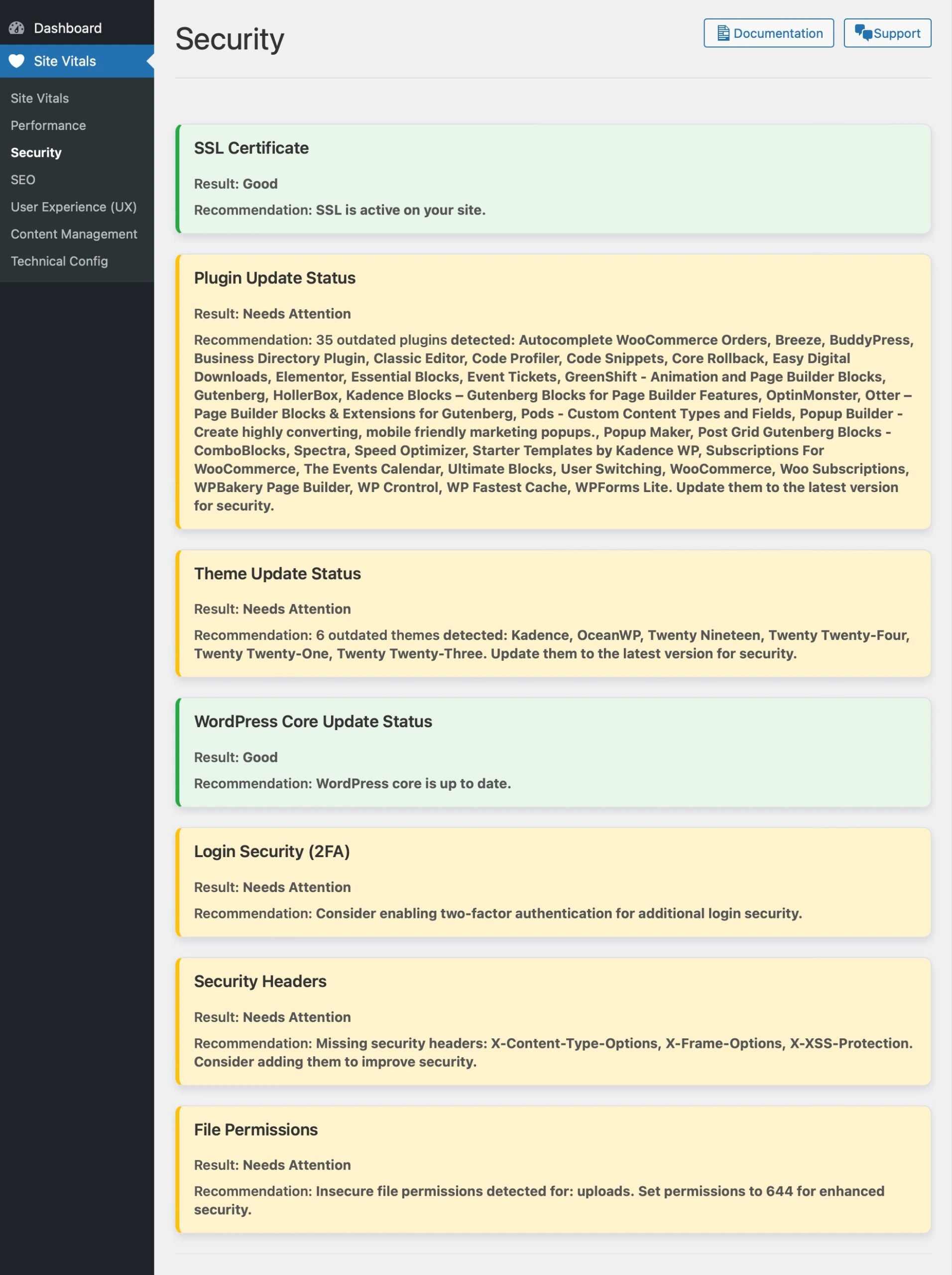 Site Vitals for WordPress® - Security
