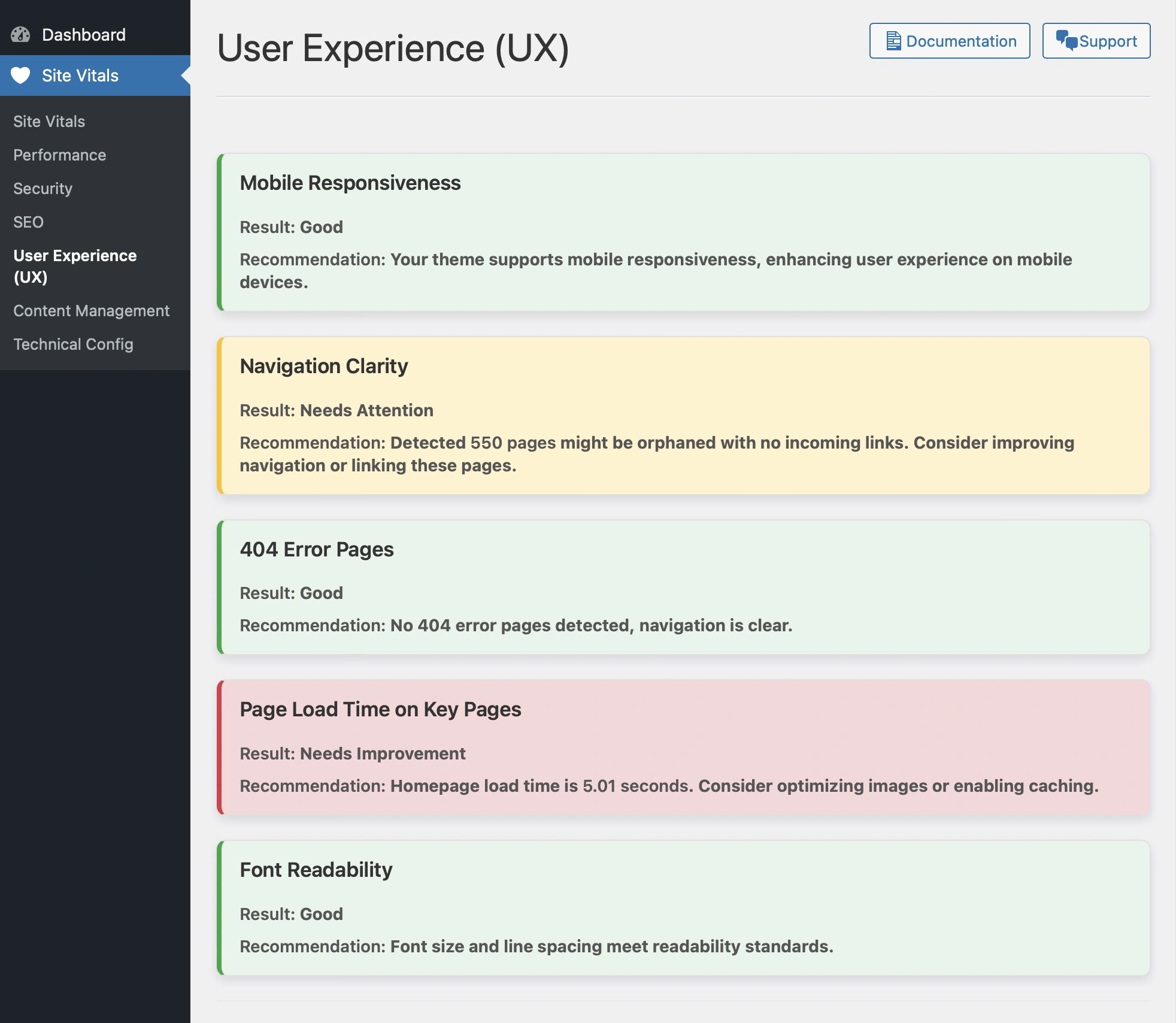 Site Vitals for WordPress® - UX
