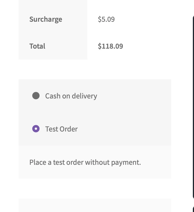 Test Orders for WooCommerce® - Checkout settings
