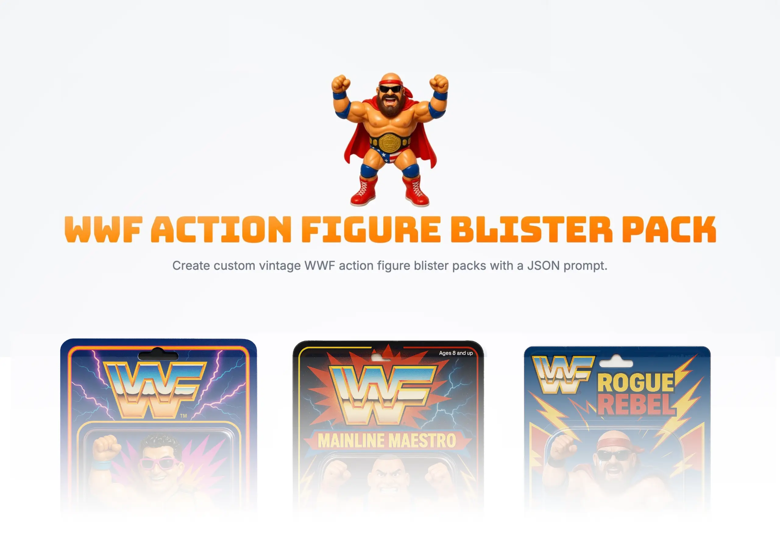 WWF Action Figure Blister Pack using AI and a JSON Prompt