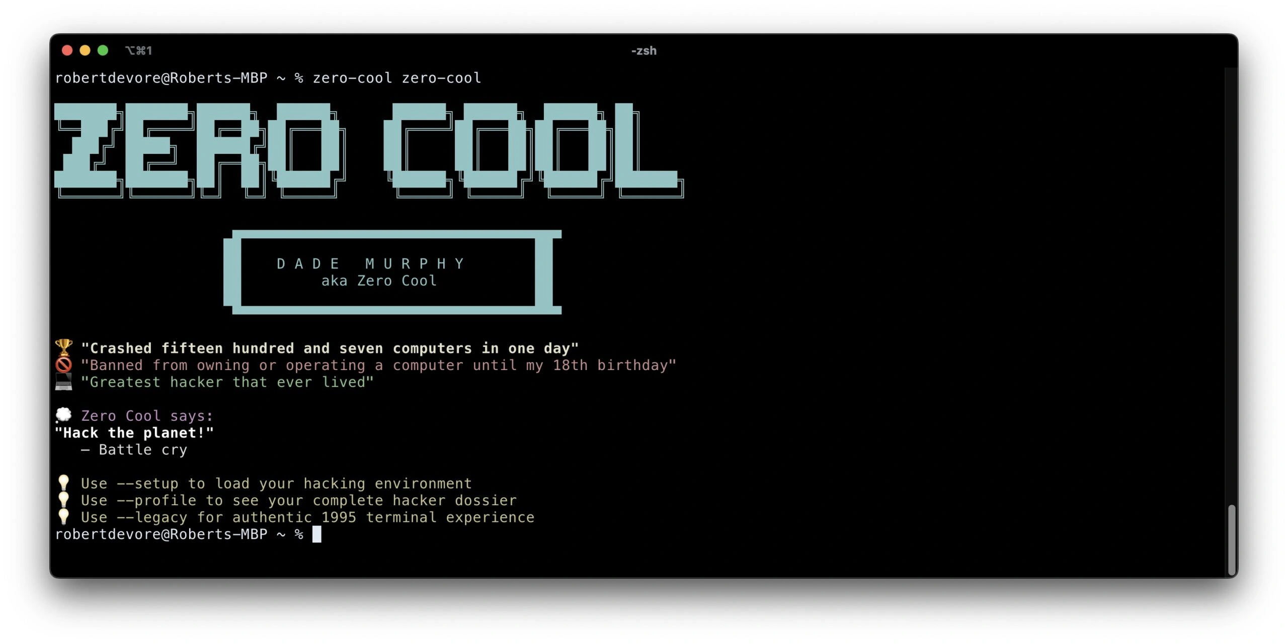 Zero Cool CLI - zero-cool command