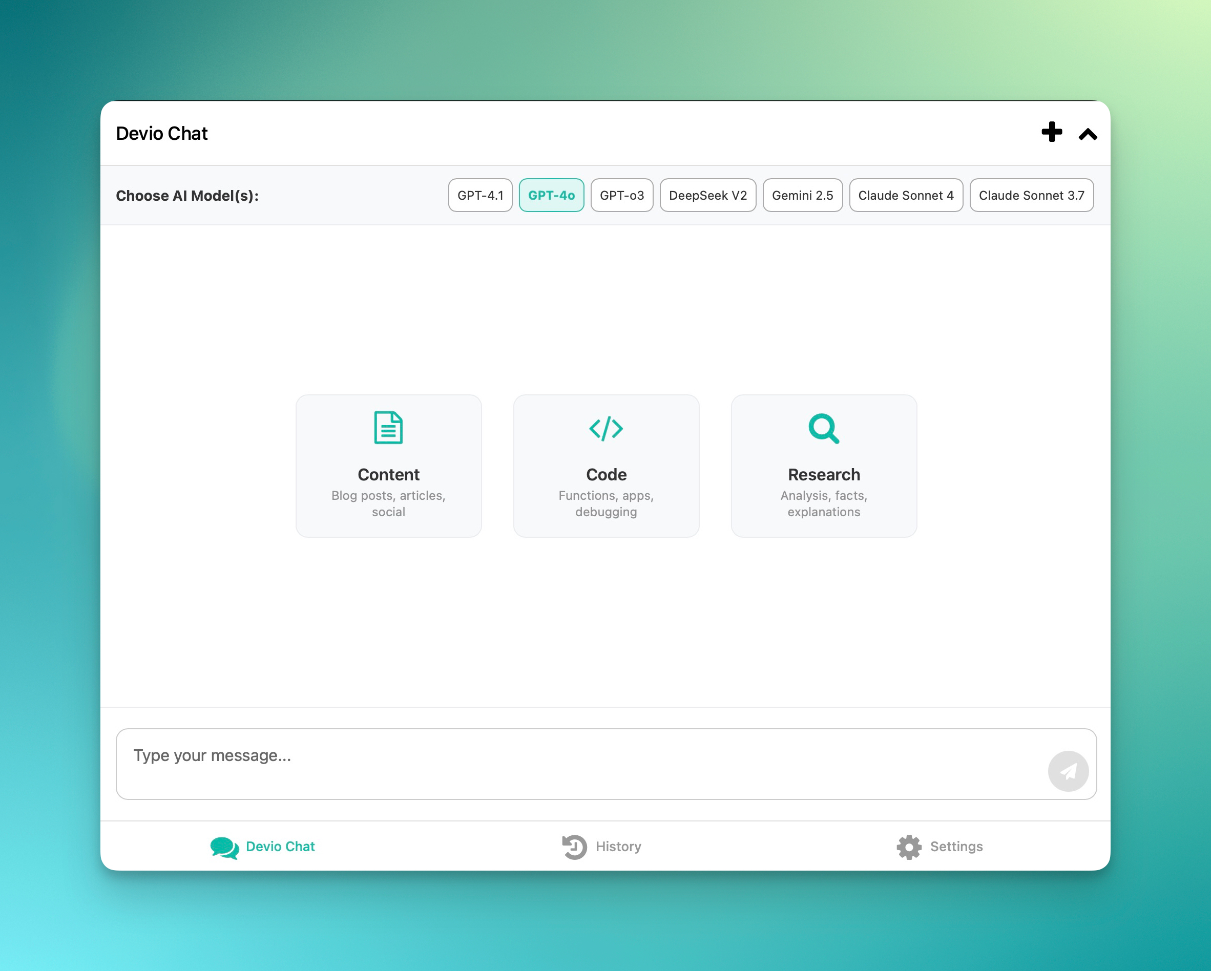 Devio Chat light mode sneak preview