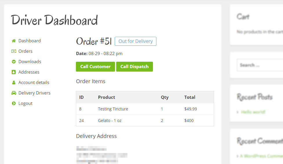 Driver Dashboard Order Edit - Delivery Drivers for WooCommerce